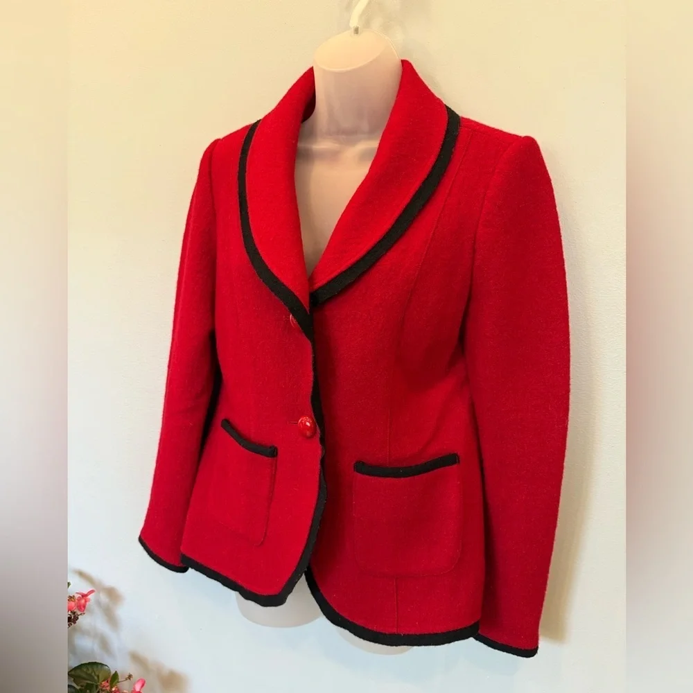 Grace Elements 100% Wool Red Blazer with Black Trim - Size 10